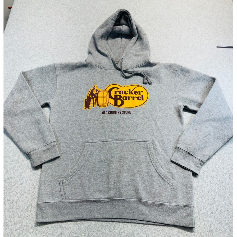 League Cracker Barrel Hoodie Mens Medium Gray Graphic Pullover Sweatshirt